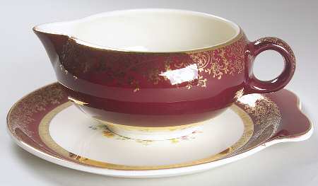 Aristocrat Maroon (Floral Center) Gravy Boat & Underplate