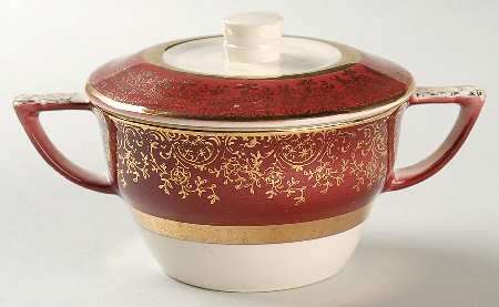 Aristocrat Maroon (Floral Center) Sugar Bowl & Lid