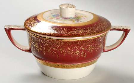 Aristocrat Maroon (Floral Center) Sugar Bowl & Lid
