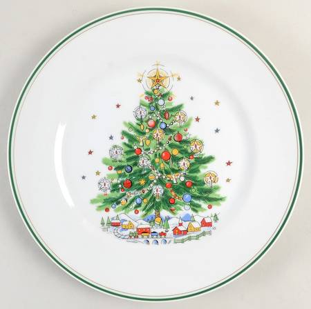 Christmas Eve (Earthenware, Green, Gold) Service Plate (Charger)