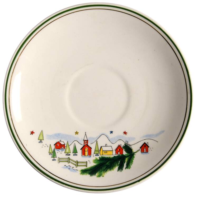 Christmas Eve (Earthenware, Green, Gold) Saucer