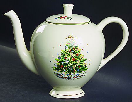 Christmas Eve (Earthenware, Green, Gold) Teapot & Lid