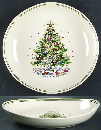 Christmas Eve (Earthenware, Green, Gold) 10" Round Vegetable Bowl