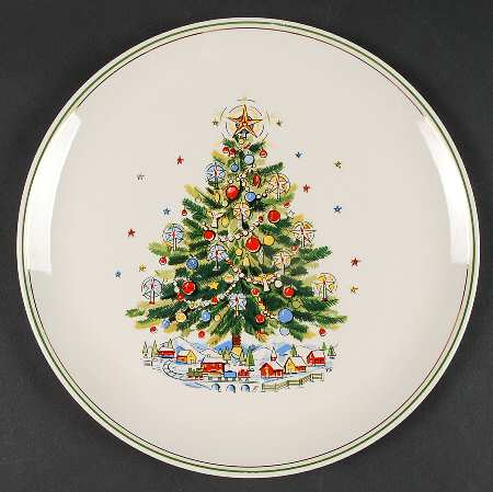 Christmas Eve (Earthenware, Green, Gold) Dinner Plate