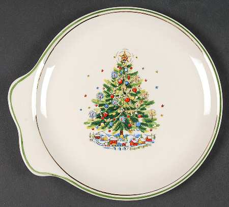 Christmas Eve (Earthenware, Green, Gold) Snack Plate