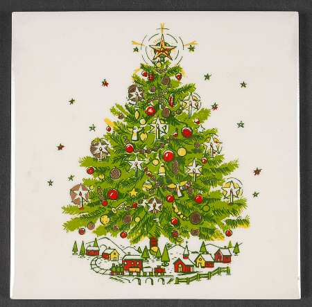 Christmas Eve (Earthenware, Green, Gold) Tea Tile