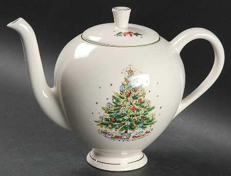 Christmas Eve (Earthenware, Green, Gold) Teapot & Lid