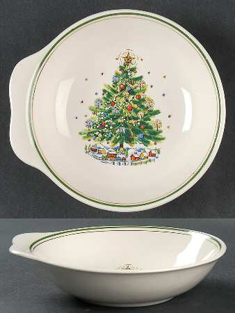 Christmas Eve (Earthenware, Green, Gold) Lugged Soup Bowl