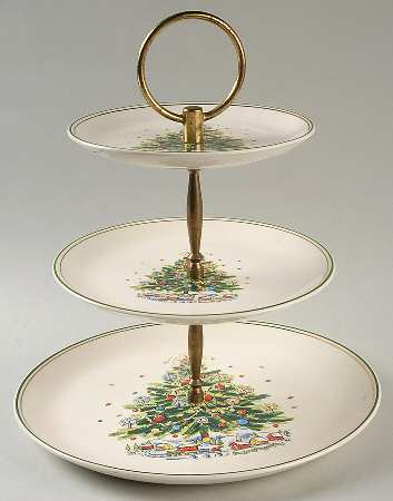 Christmas Eve (Earthenware, Green, Gold) 3-Tiered Serving Tray (DP, SP, BB)