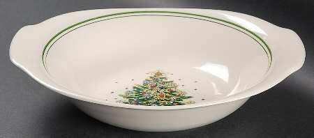 Christmas Eve (Earthenware, Green, Gold) 9" Oval Vegetable Bowl