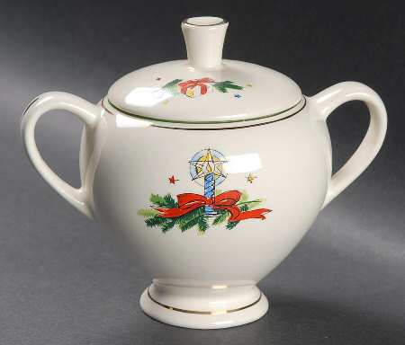 Christmas Eve (Earthenware, Green, Gold) Sugar Bowl & Lid