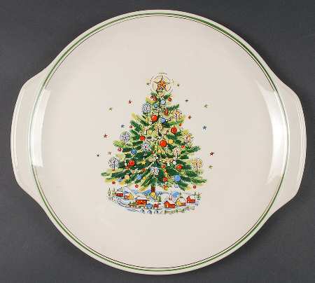 Christmas Eve (Earthenware, Green, Gold) 13" Chop Plate (Round Platter)