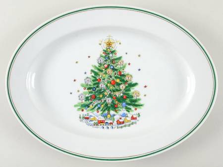 Christmas Eve (Earthenware, Green, Gold) 14" Oval Serving Platter