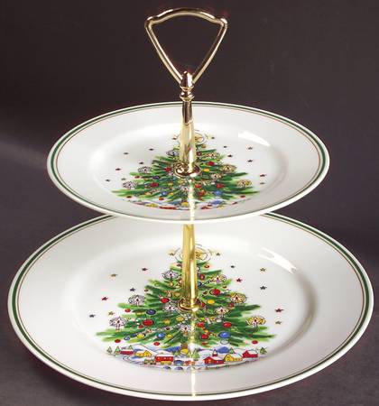 Christmas Eve (Porcelain) 2 Tiered Serving Tray (Dinner & Salad Plate)