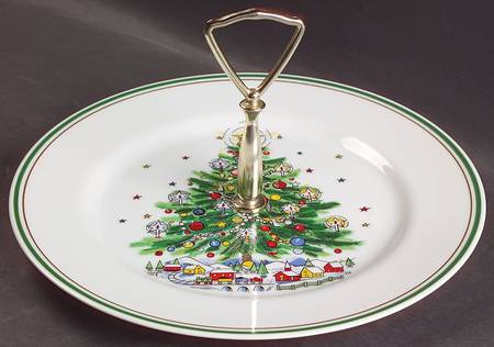 Christmas Eve (Porcelain) Round Serving Plate with Handle (DP)