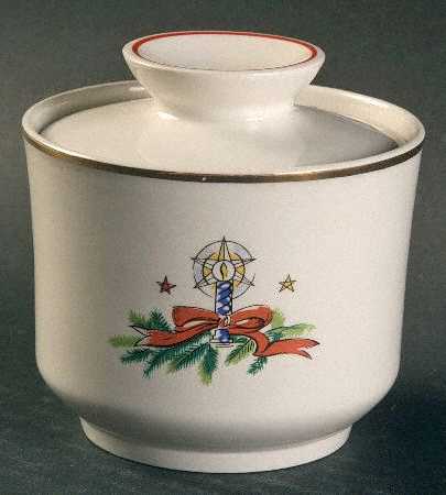 Christmas Eve (Earthenware, Red, Gold) Sugar Bowl & Lid