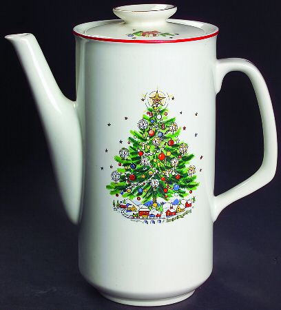 Christmas Eve (Earthenware, Red, Gold) Coffee Pot & Lid