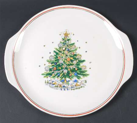 Christmas Eve (Earthenware, Red, Gold) Handled Chop Plate (Round Platter)