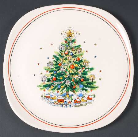 Christmas Eve (Earthenware, Red, Gold) Square Cake Plate