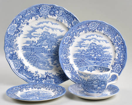 English Village Blue 5 Piece Place Setting