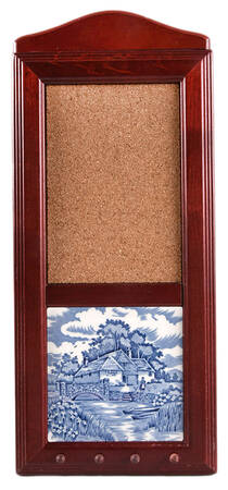 English Village Blue 15" Rosewood Memo Board/Key Rack  HC