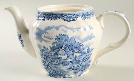 English Village Blue Teapot No Lid