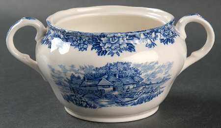 English Village Blue Sugar Bowl No Lid