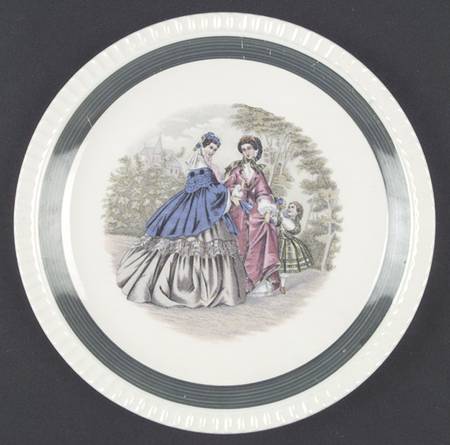 Godey Fashions (Fluted, Green Band) Luncheon Plate