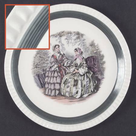 Godey Fashions (Fluted, Green Band) Dinner Plate
