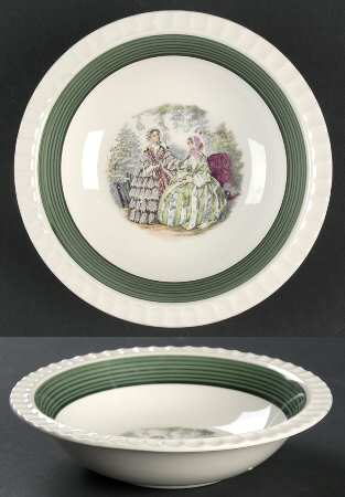 Godey Fashions (Fluted, Green Band) Rim Fruit/Dessert (Sauce) Bowl