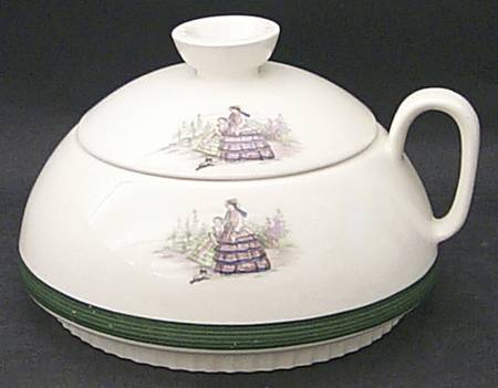 Godey Fashions (Fluted, Green Band) 1.5 Qt Round Covered Casserole