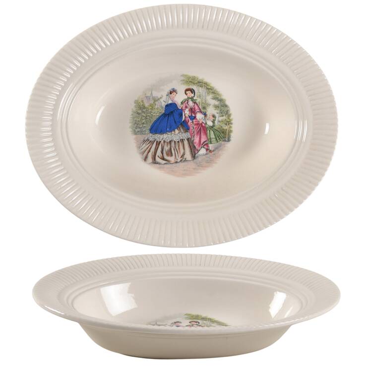 Godey Prints (Ribbed Rim) 9" Oval Vegetable Bowl