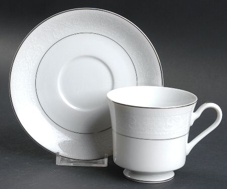 Lace Bouquet (Platinum Trim) Footed Cup & Saucer Set