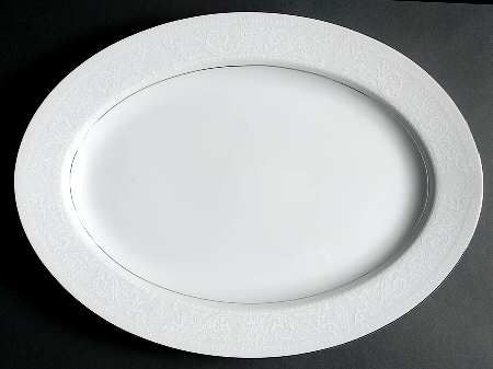 Lace Bouquet (Platinum Trim) 14" Oval Serving Platter