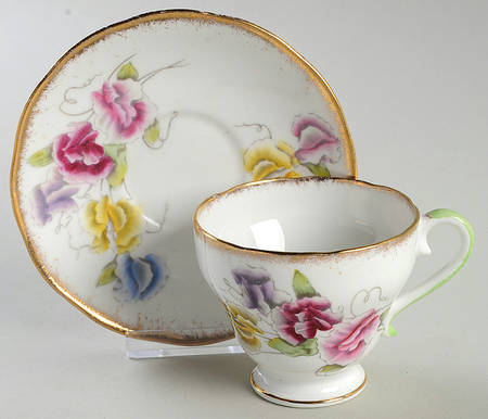 Sweet Pea (Multicolor Flowers) Footed Cup & Saucer Set