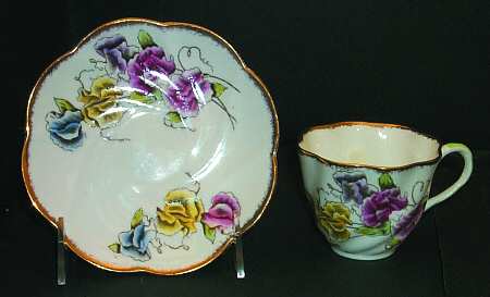 Sweet Pea (Multicolor Flowers) Flat Cup & Saucer Set