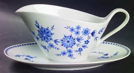 Bavarian Blue Gravy Boat with Attached Underplate