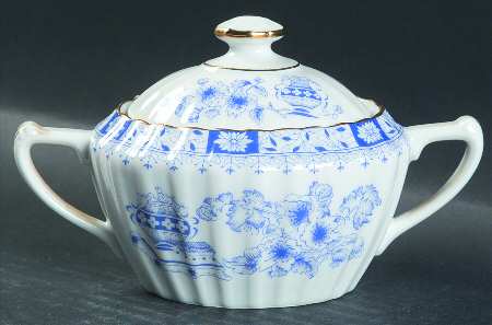 China Blau Oval Sugar Bowl & Lid