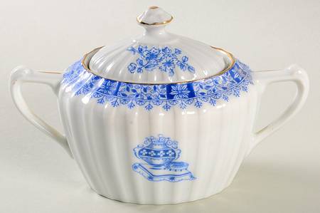 China Blau Oval Sugar Bowl & Lid