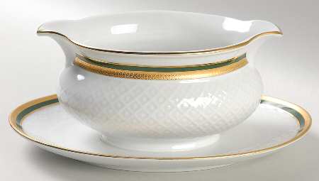 Polonaise Green Gravy Boat with Attached Underplate