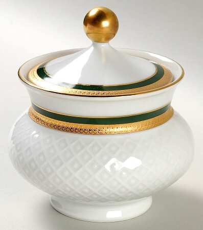 Polonaise Green Sugar Bowl & Lid