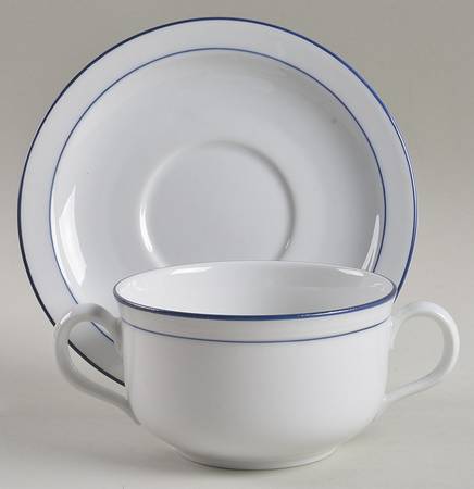Rainbow Blue Flat Cream Soup Bowl & Saucer Set
