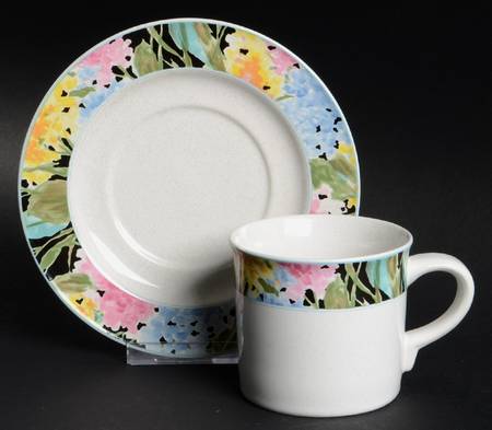 Floral Image Flat Cup & Saucer Set
