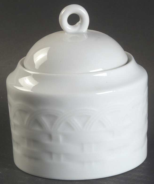 French Basket White Sugar Bowl & Lid