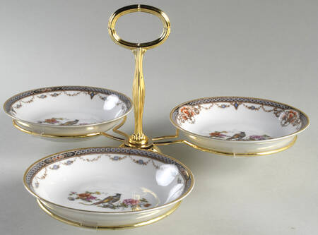 Pheasant 7" x 12" 3-Part Relish & Metal Stand (FR) HC