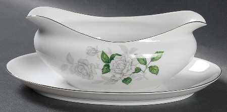 Gray Pearl (Platinum Trim) Gravy Boat with Attached Underplate