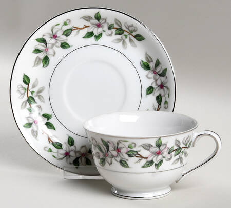 Pamela (Platinum Trim) Footed Cup & Saucer Set by Sone