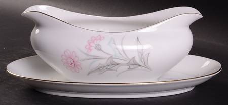 Pink Thistle Gravy Boat with Attached Underplate
