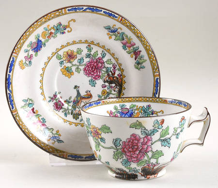 Spode's Peacock (Scalloped) Footed Cup & Saucer Set