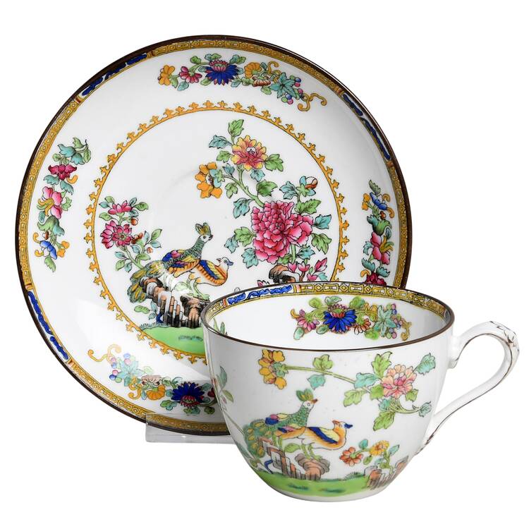 Spode's Peacock (Scalloped) Flat Cup & Saucer Set